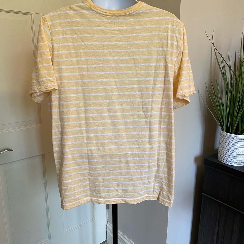 Basic Editions Men’s crew neck Tee, large, color: yellow/white stripe